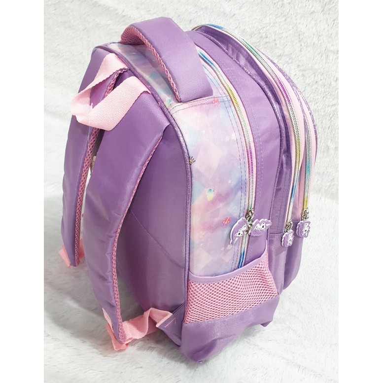 PROMO 10.10 RANSEL UKURAN SEDANG * TAS ANAK SEKOLAH BARU PEREMPUAN SD 14&quot; GAMBAR UNICORN TIMBUL EMBOS KUCING PITA 3RES LILAC IMPORT ( OSH COOL LITTLE GOLD  PILIHAN VARIAN )