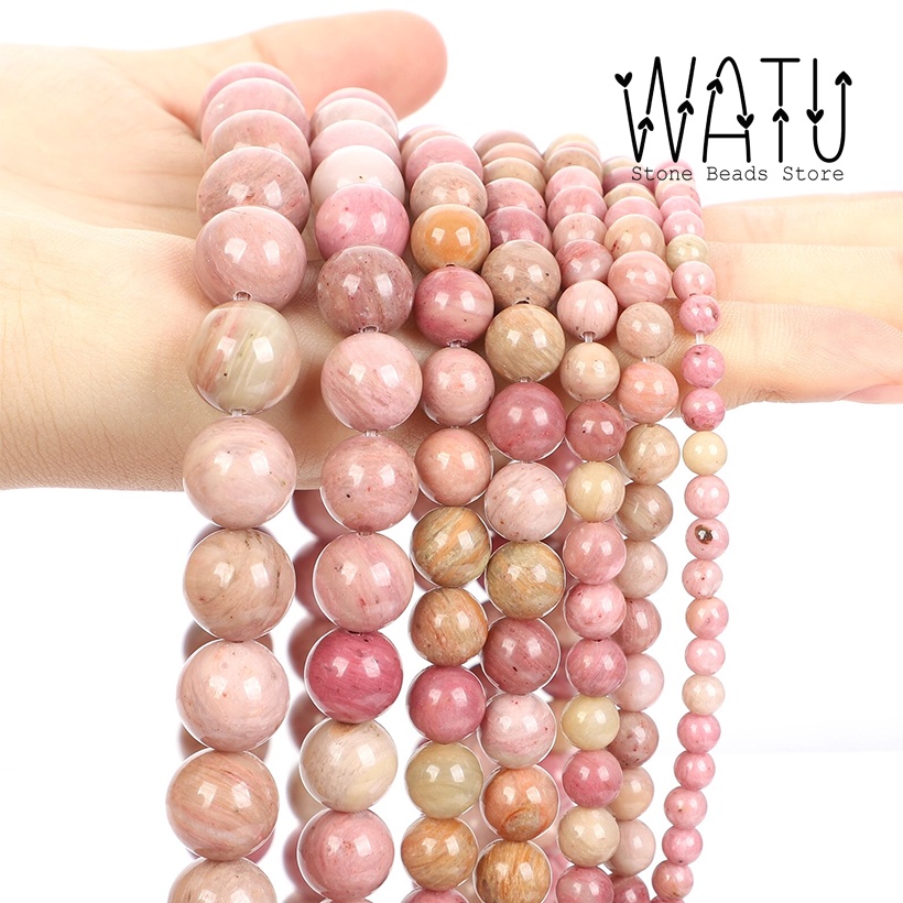 Manik Batu Pink Rhodonite Natural Asli Bahan Gelang