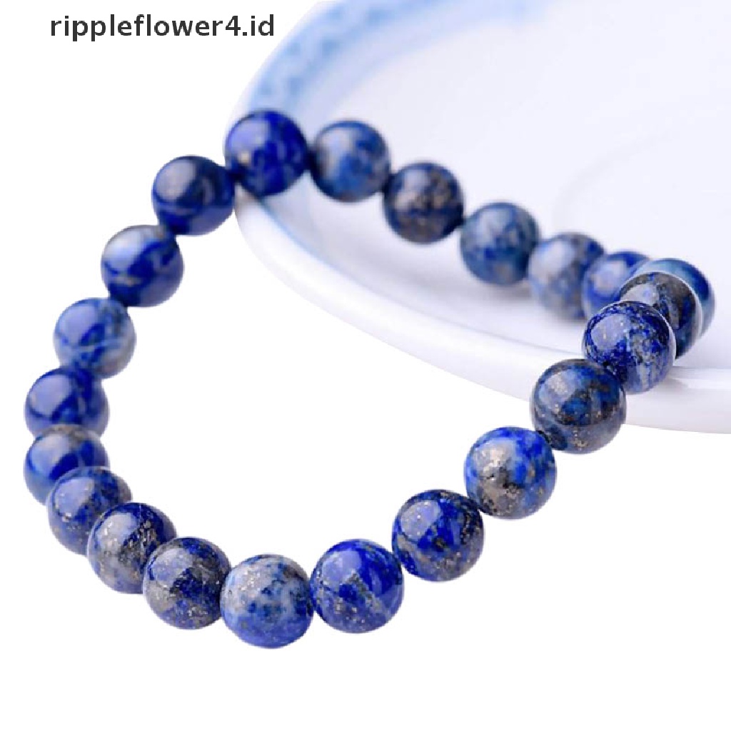 {rippleflower4.id} Natural 8mm Lapis Lazuli Beads Gelang Unisex Elastis Bangle Perhiasan Hadiah~