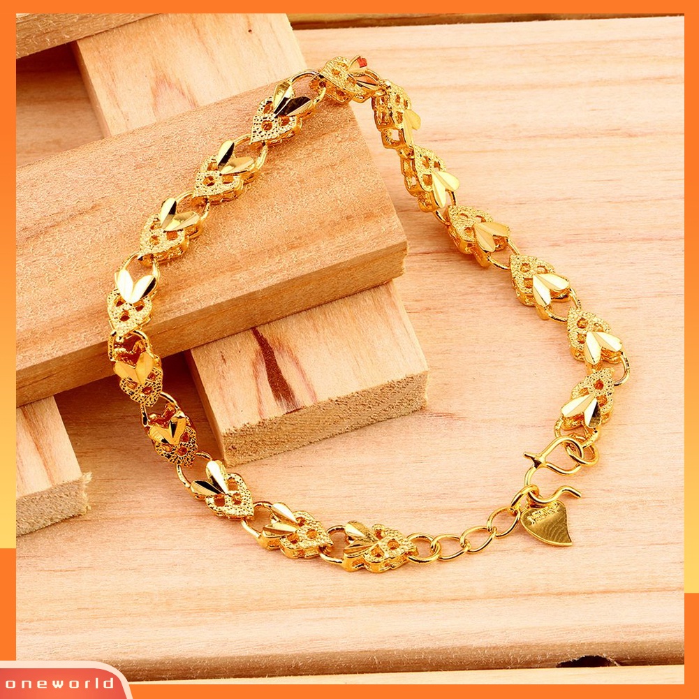 [WONE] Gelang Rantai Emas Wanita Cinta Hati Liontin Bangle Perhiasan Hadiah Xmas