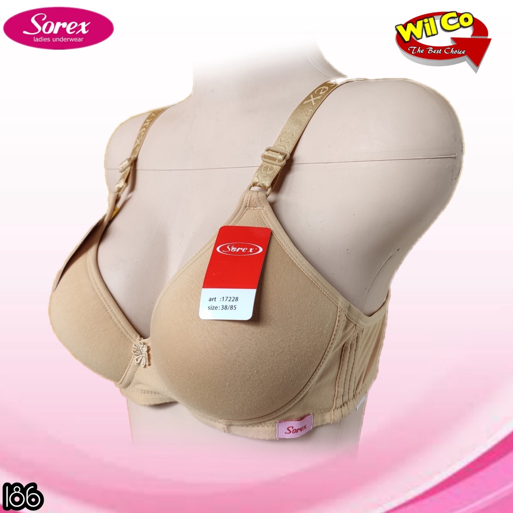 K186 - BRA WANITA SOREX BUSA TIPIS TANPA KAWAT TIGA PENGAIT CUP B/SEDANG SIZE 36-42