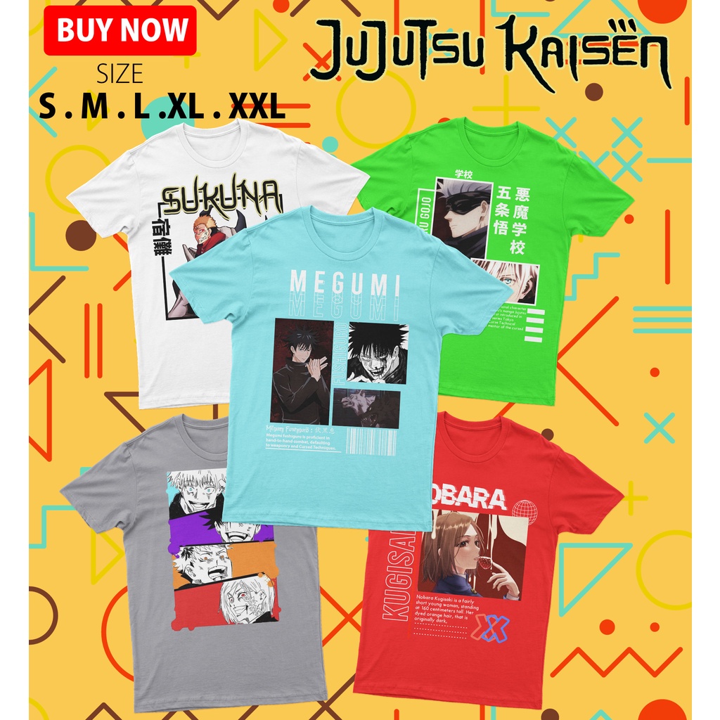 Kaos Anime Jujutsu Kaisen | Gojo Satoru | Megumi | Sukuna | Nobara
