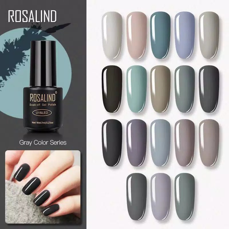 ROSALIND GREY COLOR SERIES Gel Nail Polish UV LED / Kutek / Cat Kuku Bagus Murah