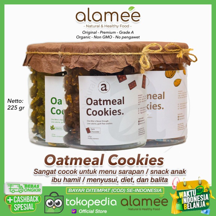 

[NEW] 225gr Oatmeal Cookies Diet Cemilan Sehat / Oat Pelancar Asi Booster - Dark Choco