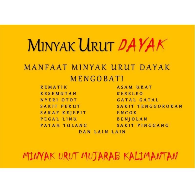 Minyak Oles Pijat Urut Minyak Dayak Ngaju Kalimantan