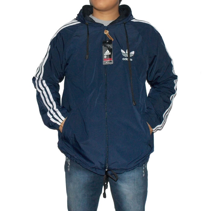 ⭐BISA COD⭐ Jaket Parasut Pria Adidas Windbreaker Navy - Jaket olah Raga Pria - Biru navy