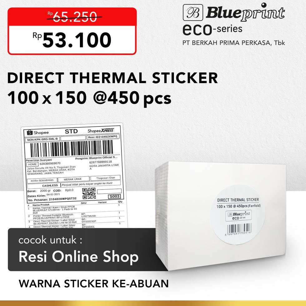 

[PRODUK DQNOG] Direct Thermal Sticker 100 x 150 , Label Resi BLUEPRINT ECO 100x150 mm M7K