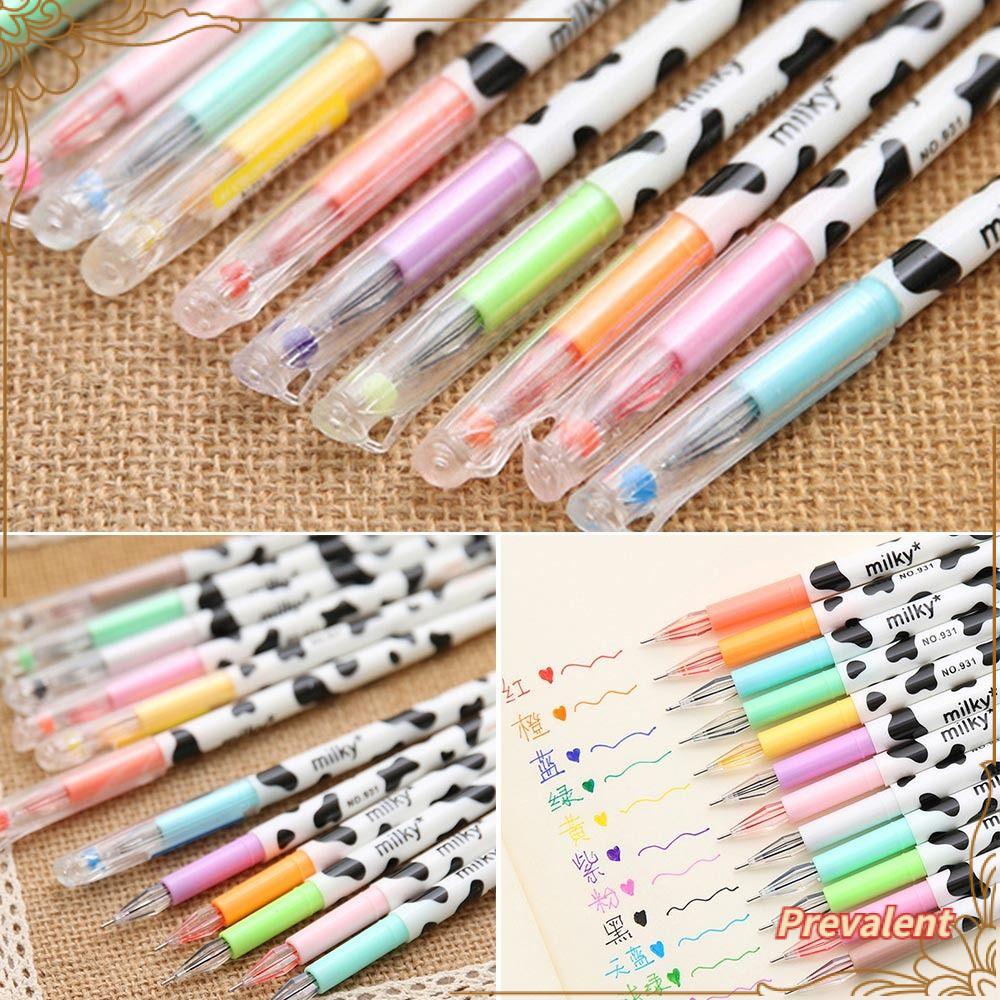 Preva 12warna/Set Pena Gel Perlengkapan Kantor Sekolah Pola Sapi Siswa Hadiah Pena Tip Berlian