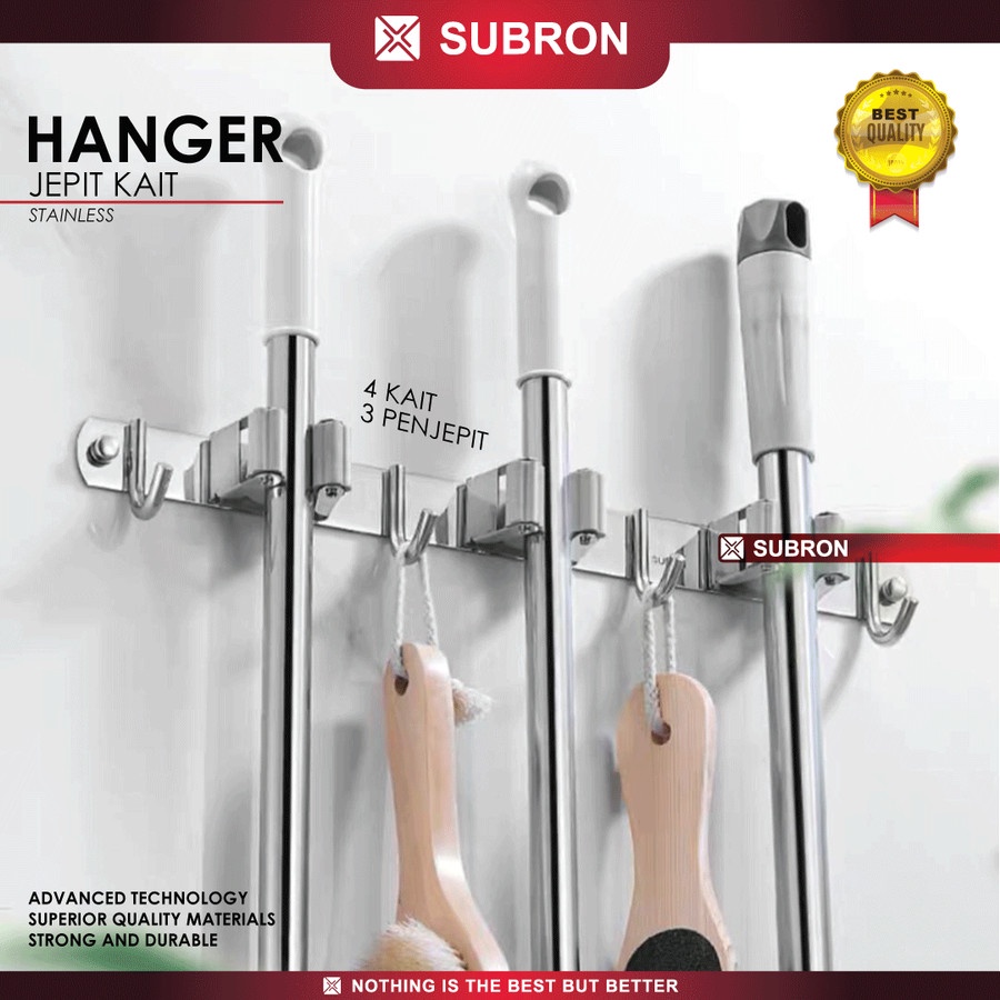 Hanger Jepit 4 Kait Stainless Gantungan All in Magic Mop Holder - SUBRON