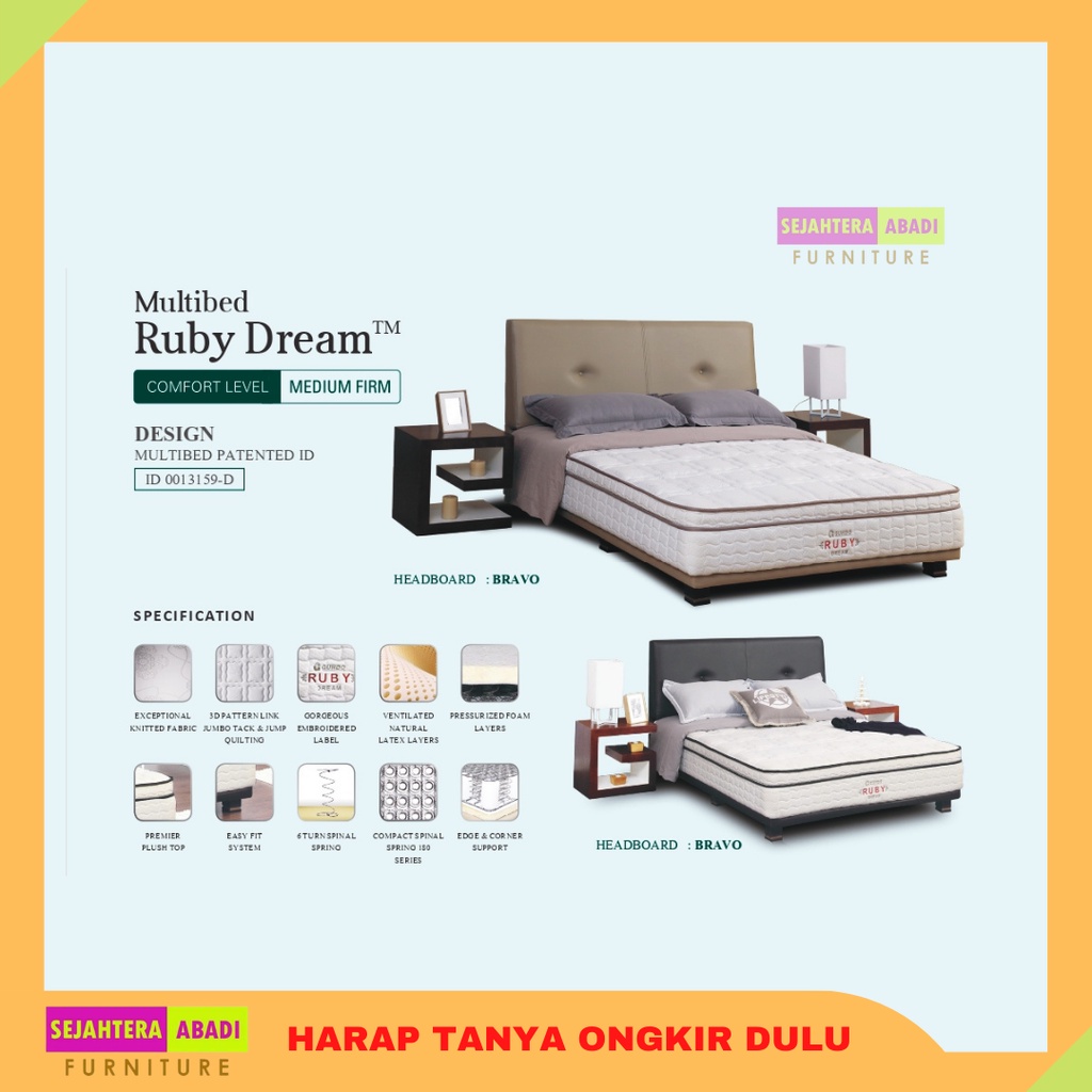 guhdo springbed kasur multibed boxy ruby dream pocket latex plushtop matras, divan Sandaran & Full S