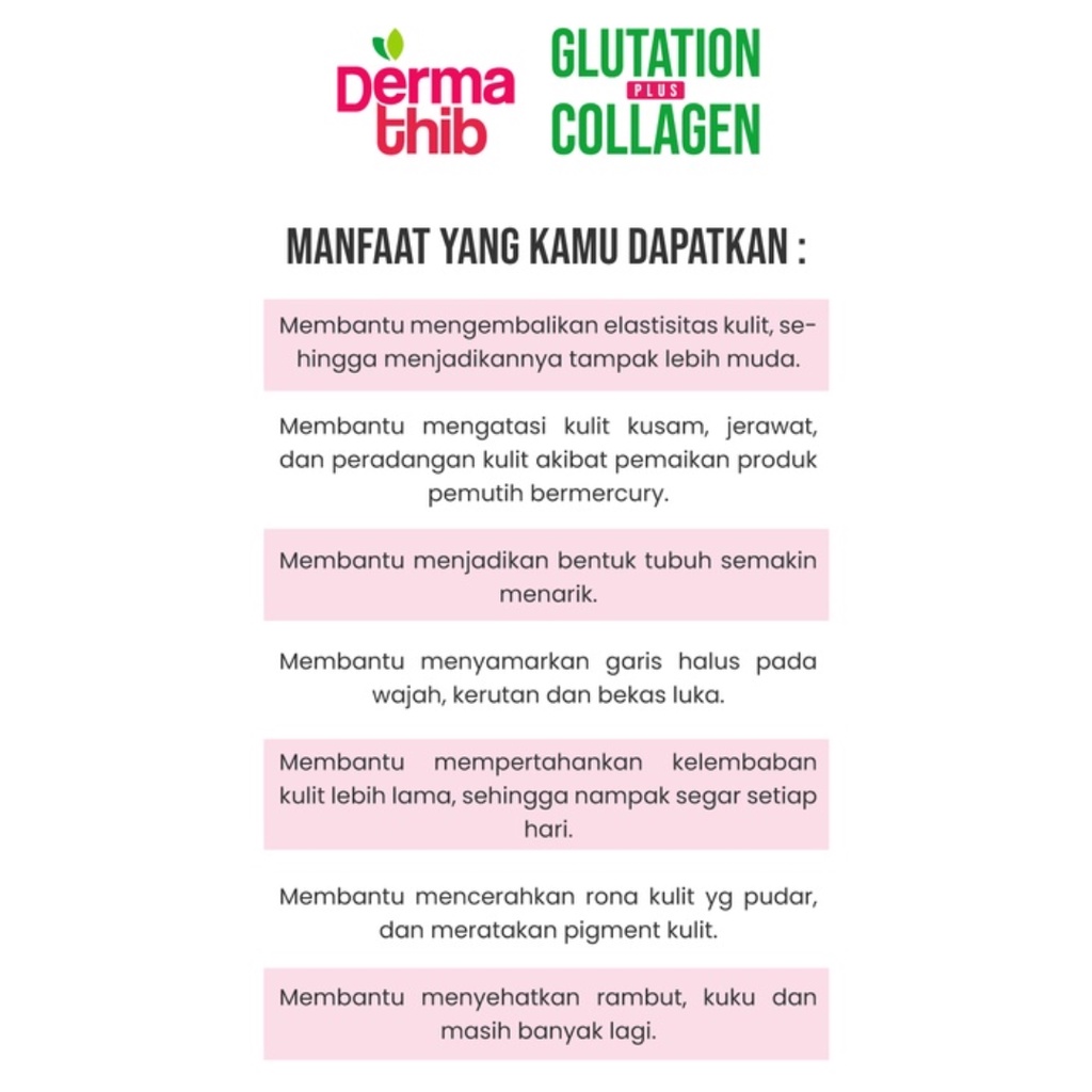 [ FREE GIFT ] Dermathib Collagen Drink Glutation Strawberry  - Dermatib Minuman Kolagen Pemutih Badan Colagen Beauty Original BPOM