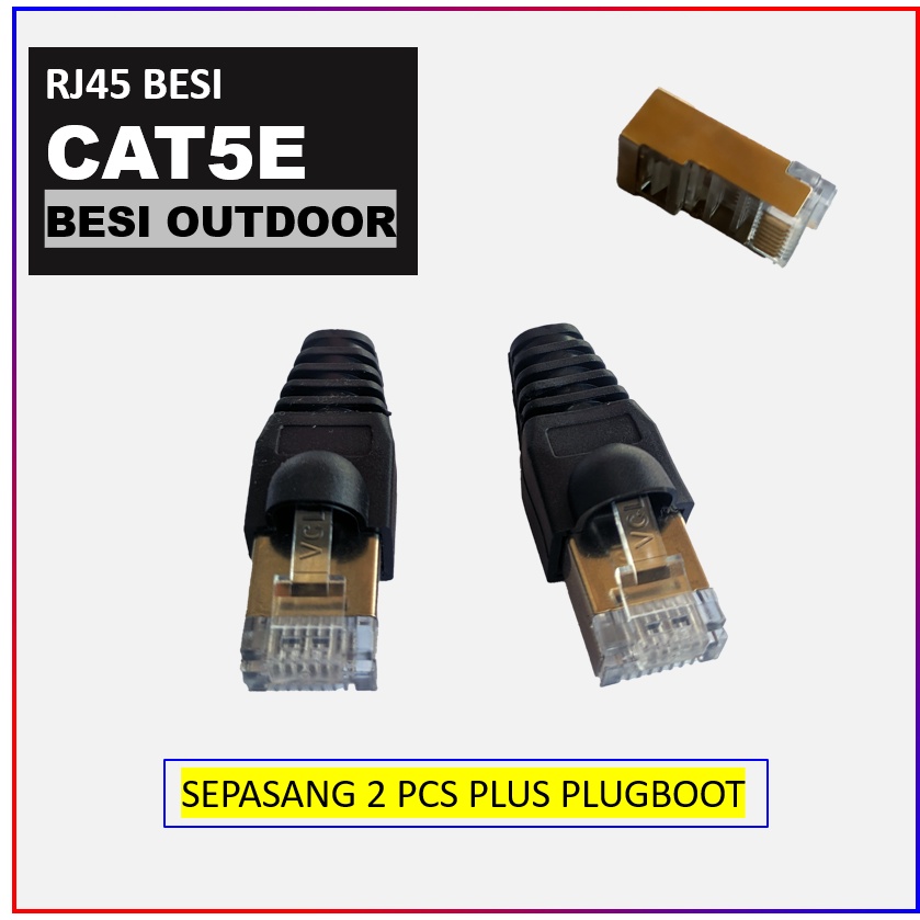 Konektor RJ45 CAT5E Plat Besi STP FTP Outdoor 2pcs Sepasang plus plugboot