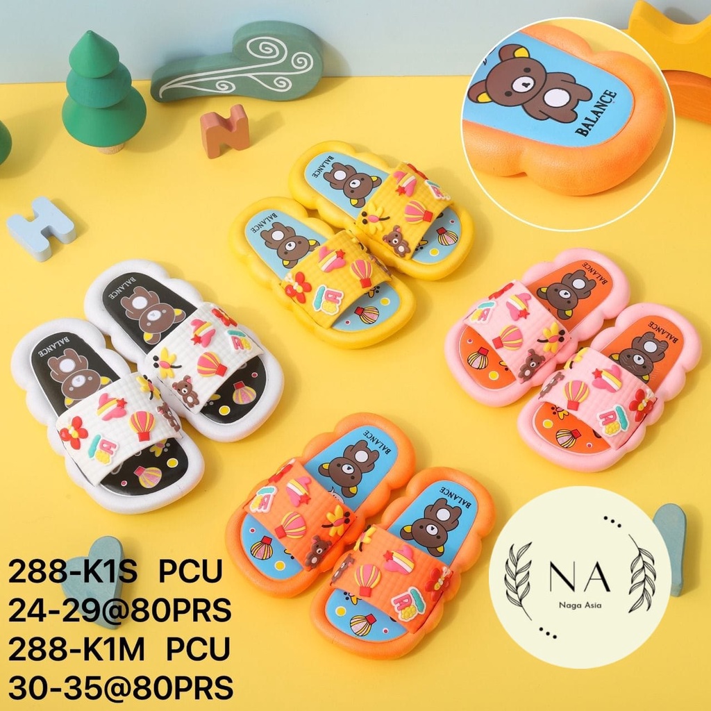 Sandal selop anak perempuan motif bear lucu 288-k1s (24-35)sandal anak terlaris