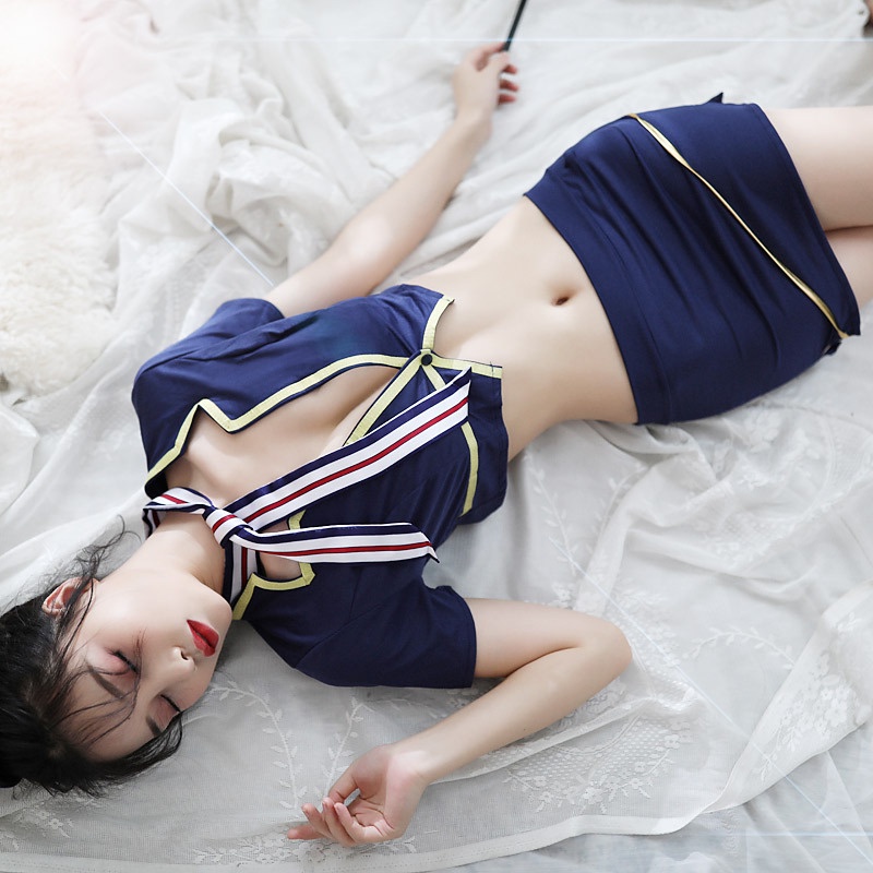 Seragam Pramugari Cosplay Set Rok Mini Sexy Lingerie Peran Seragam A368