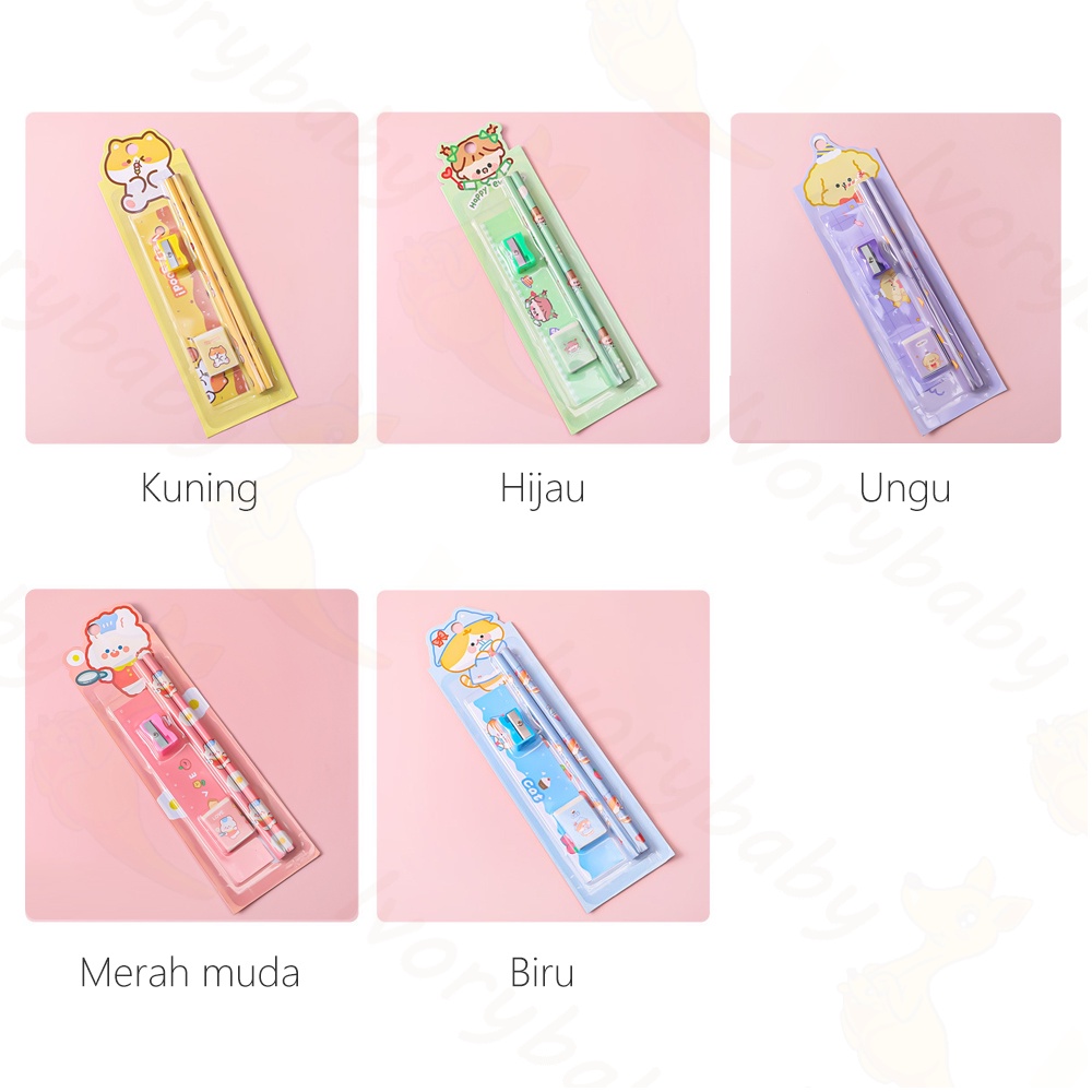 Ivorybaby 5in1 Alat tulis sekolah lucu Alat tulis pensil stationery set