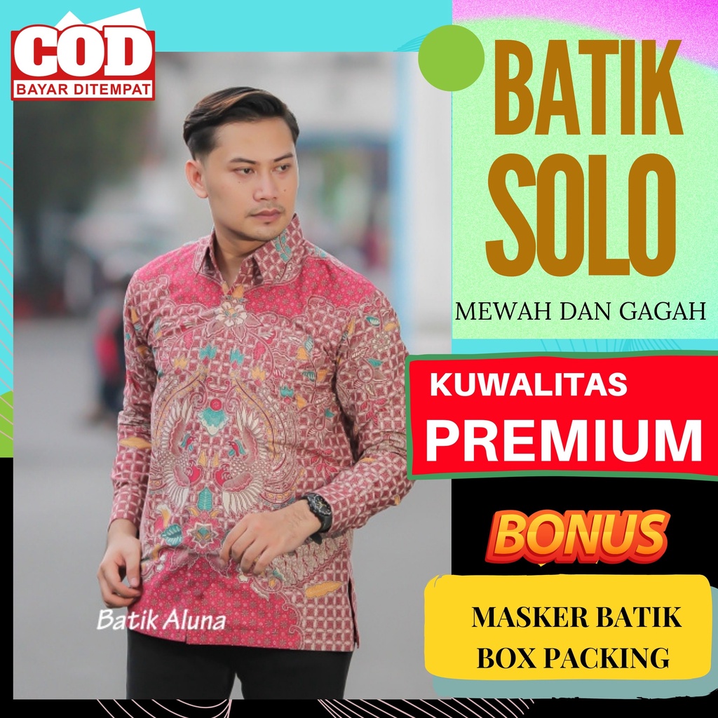 Kemeja Baju Batik Aluna Pria Lengan Panjang Premium Furing Reguler Fit Atasan Baju Cowok Moderen Ori