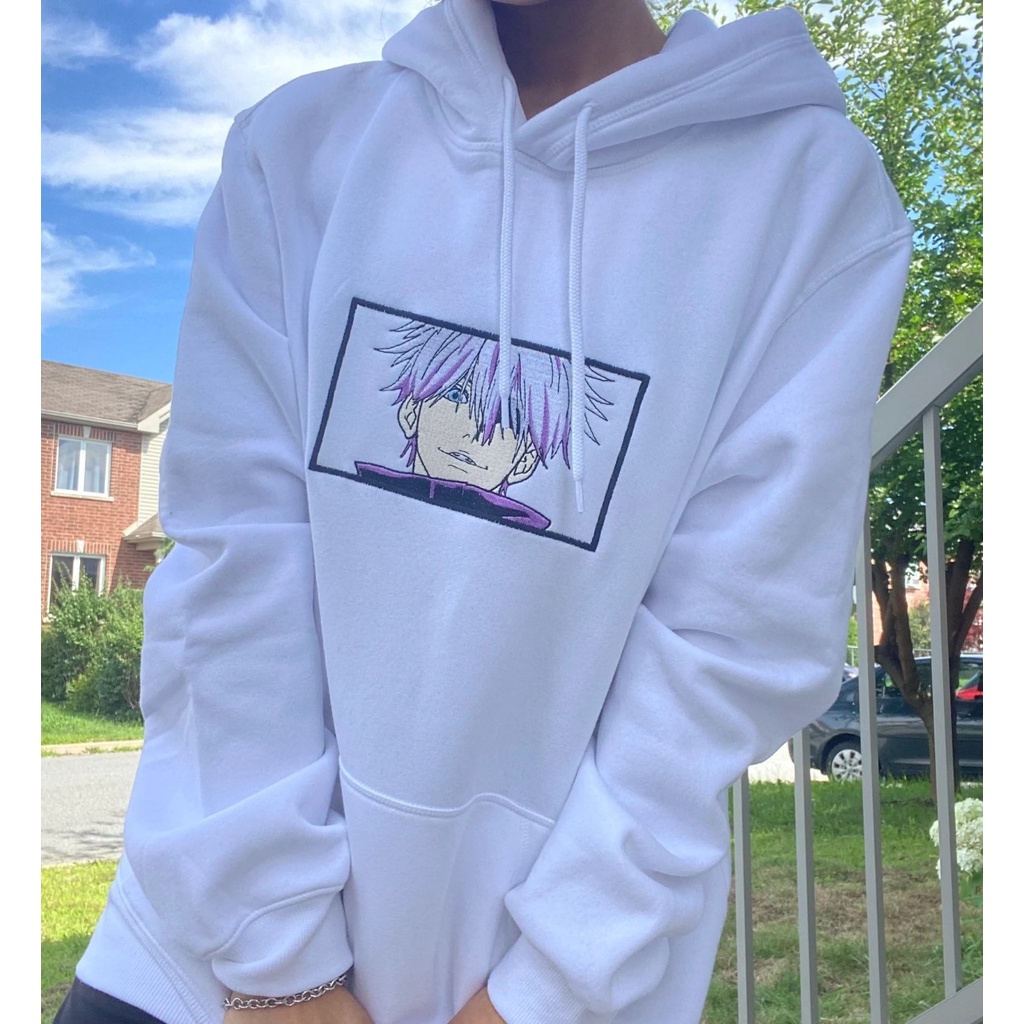 Hoodie Gojo Satoru in Frame Embroidery Anime Manga Jujutsu Kaisen Premium Unisex