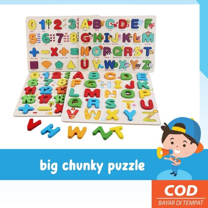 ➮➟✤ Edufuntoys - BIG CHUNKY PUZZLE timbul ukuran besar alphabet/ puzzle kayu huruf/ abc/ angka /main