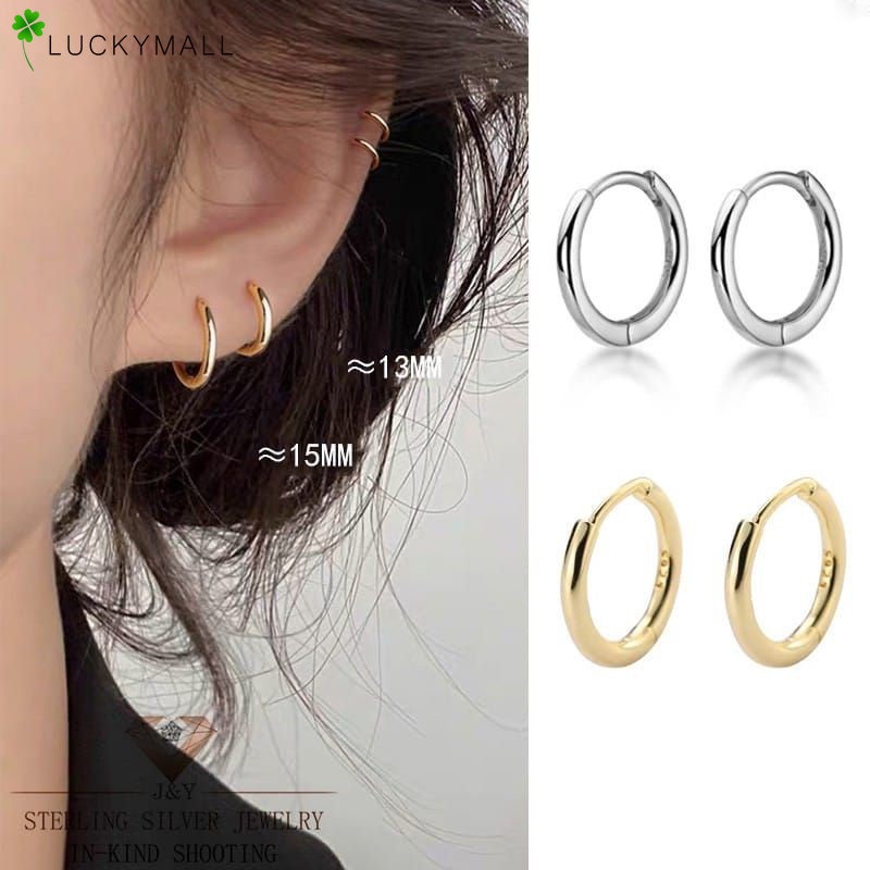 Korea Y2K Anting Perak Wanita Hypoallergenic Elegan Golden Hoop Earring Perhiasan Aksesoris