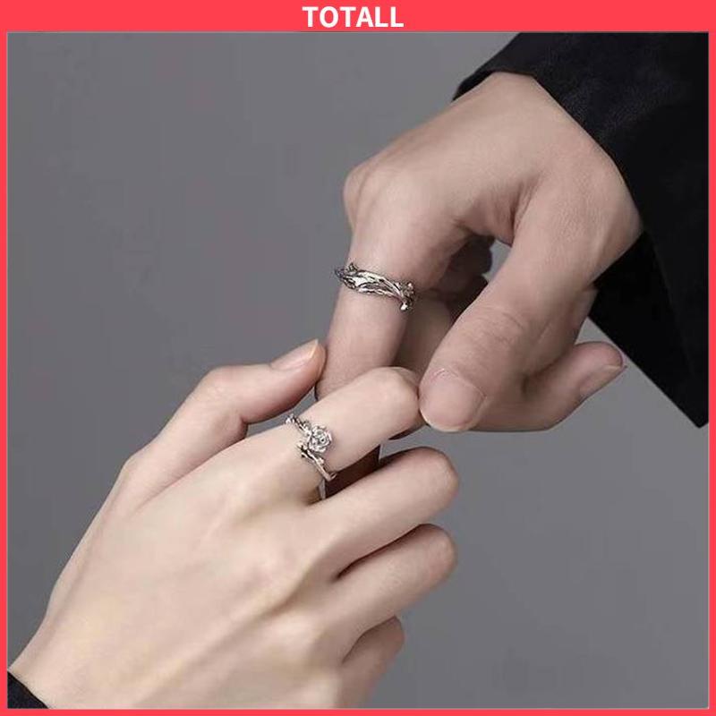 COD 2Pcs/Set Cincin Wanita Mawar Korea Fashion Sederhana Adjustable Cincin Perhiasan Fashion-Totall