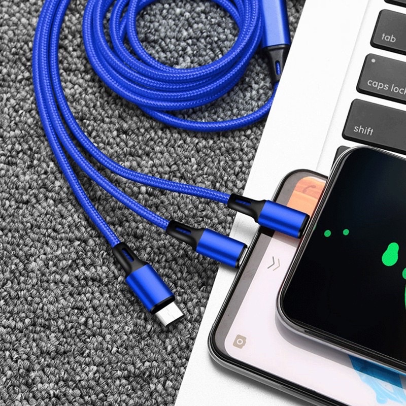 PENGISIAN STABIL DAN AMAN / Kabel Charger 3 in 1 Micro USB Type C Lighning 2A Fast Charging 1.2M Nylon Braided Cable