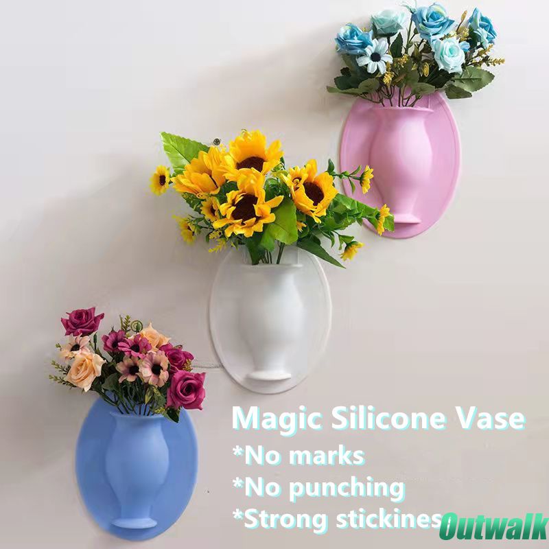 ღ Silikon Lengket Vas Dinding Menggantung Vas Wadah Floret Botol Rumah Kantor Dekorasi Dinding