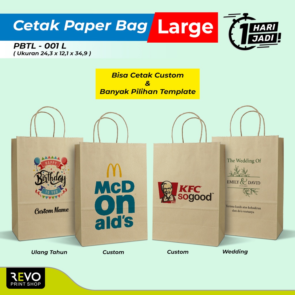 Jual Paper Bag Coklat Custom / PaperBag Craft 24,3x12,1x34,9cm L