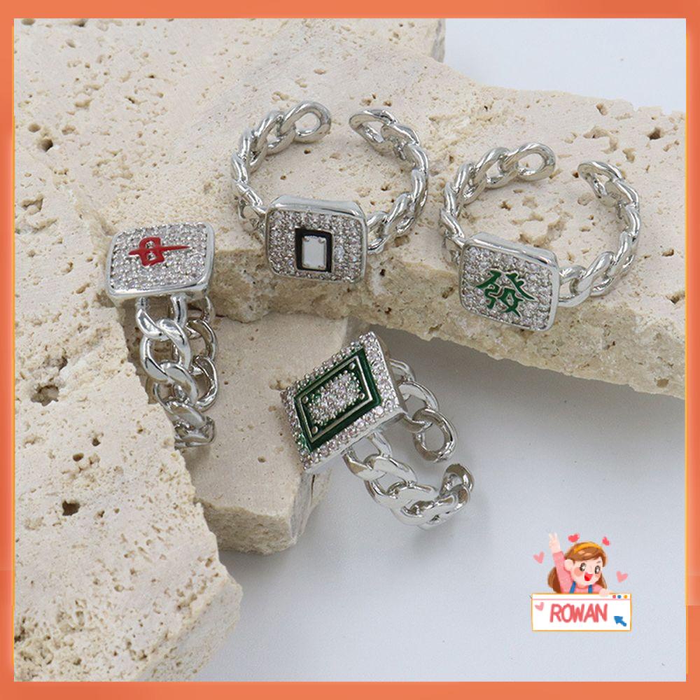 R-bunga Mahjong Elemen Cincin Perhiasan Aksesoris Berlian Imitasi Adjustable Finger Ring