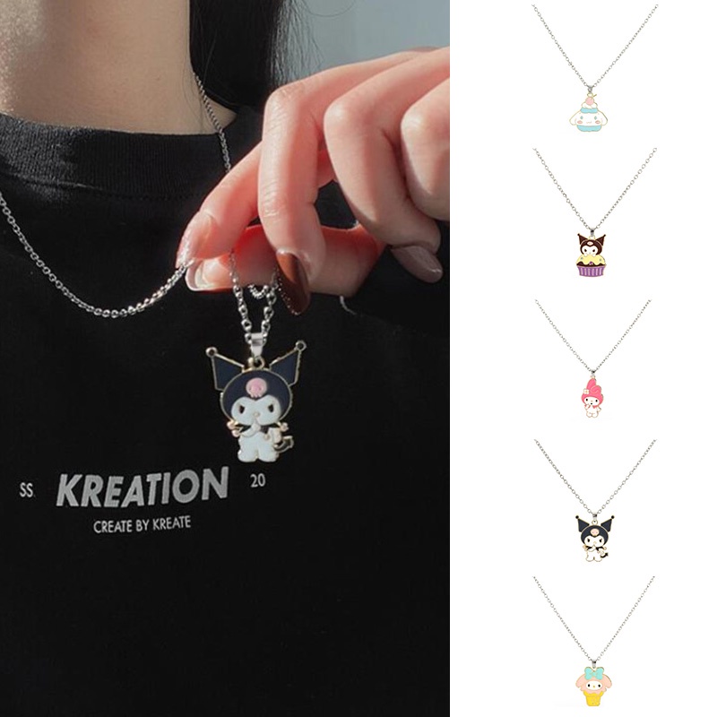 【Bayar di tempat】Kartun Punk Kalung Unisex Single-layer Logam Gelombang Air Kepribadian Hip Hop Kalung Panjang