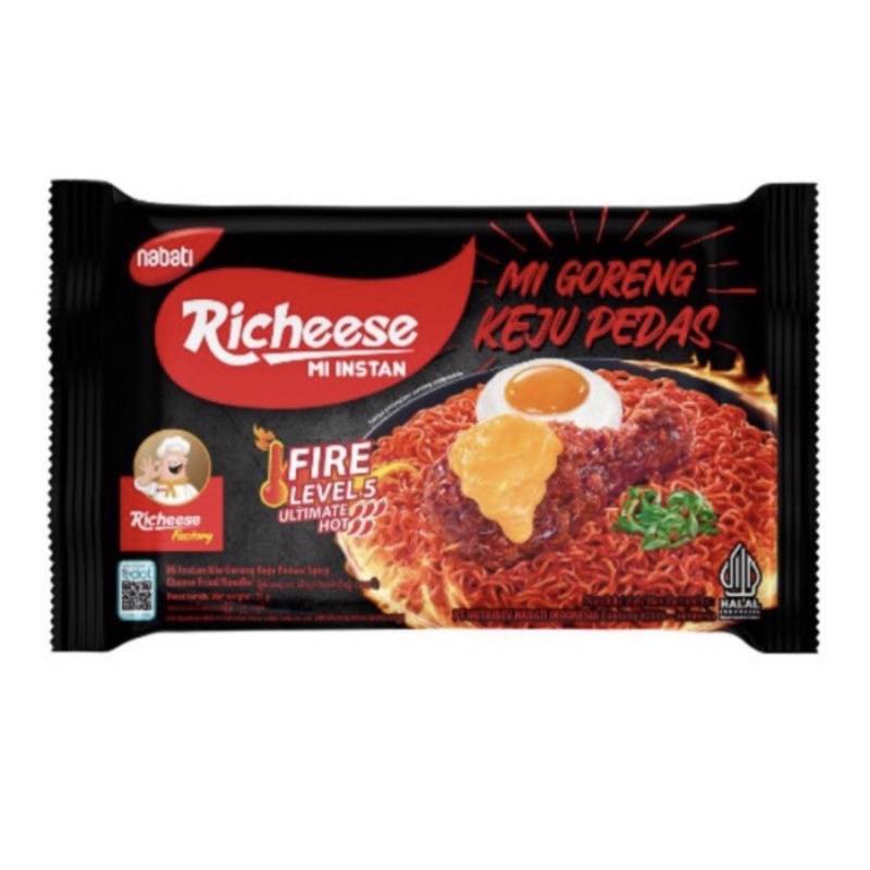 Mie Richeese / mie Goreng Keju / mie instant pedas level 0 / level3 74gr