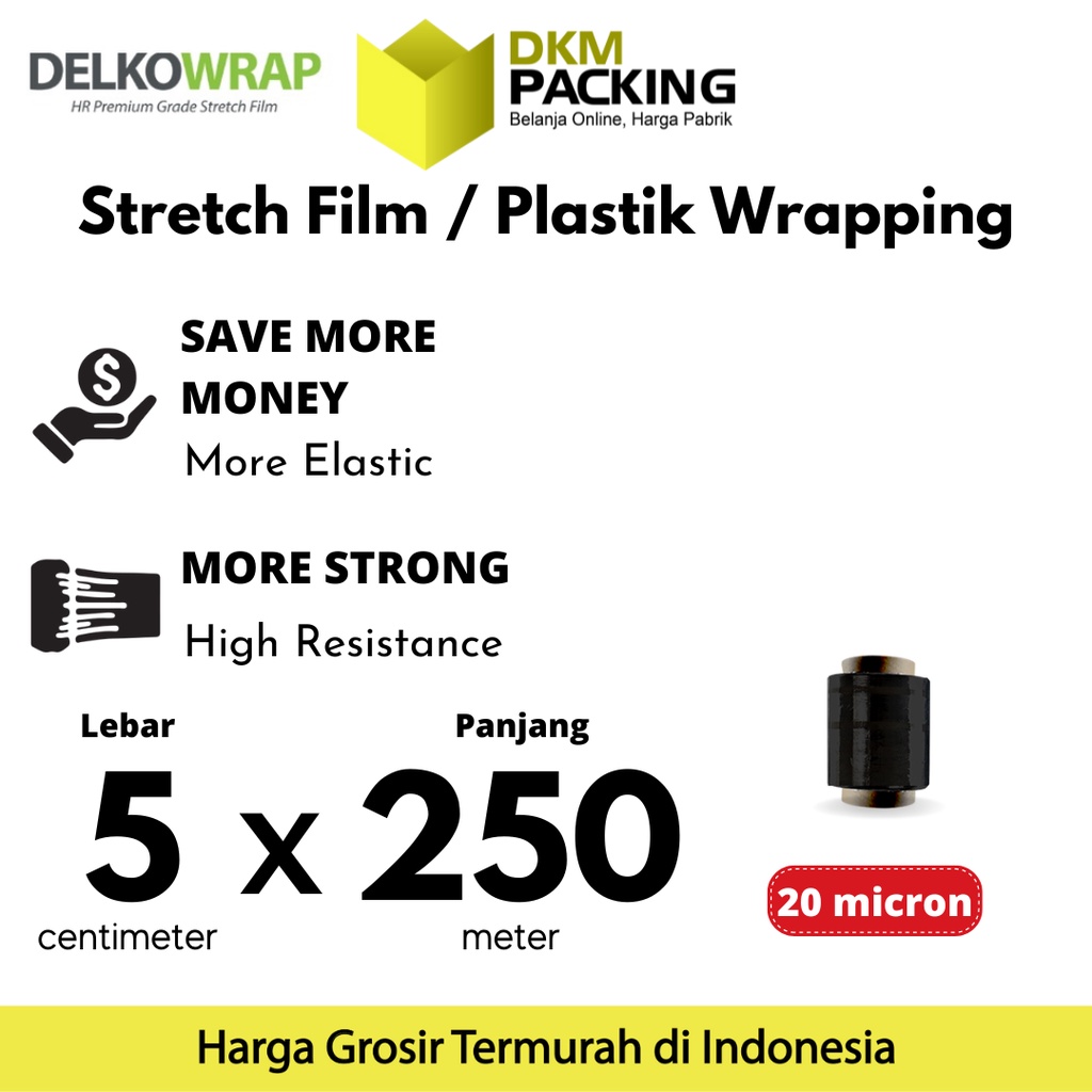 

Plastik Wrapping Stretch Film 5cm x 250m HITAM DELKOWRAP TERMURAH / SATUAN