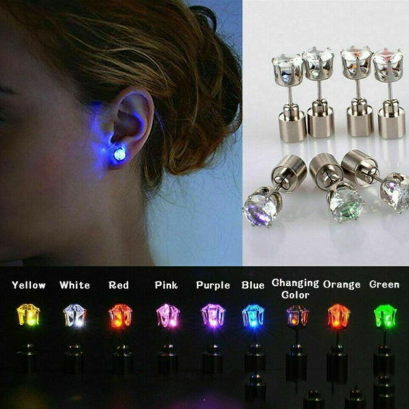 Anting LED Kreatif Keren Flash Zirkon Anting Kreatif Anting-Anting Bar Klub Malam Disco Pesta Hipster Bercahaya Anting Perhiasan