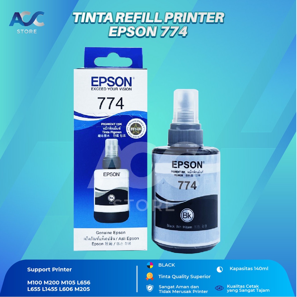 Tinta Epson 774 Black T7741 Isi Ulang Printer M100 M200 M105 L656 L655 L1455 L606 M205 Premium