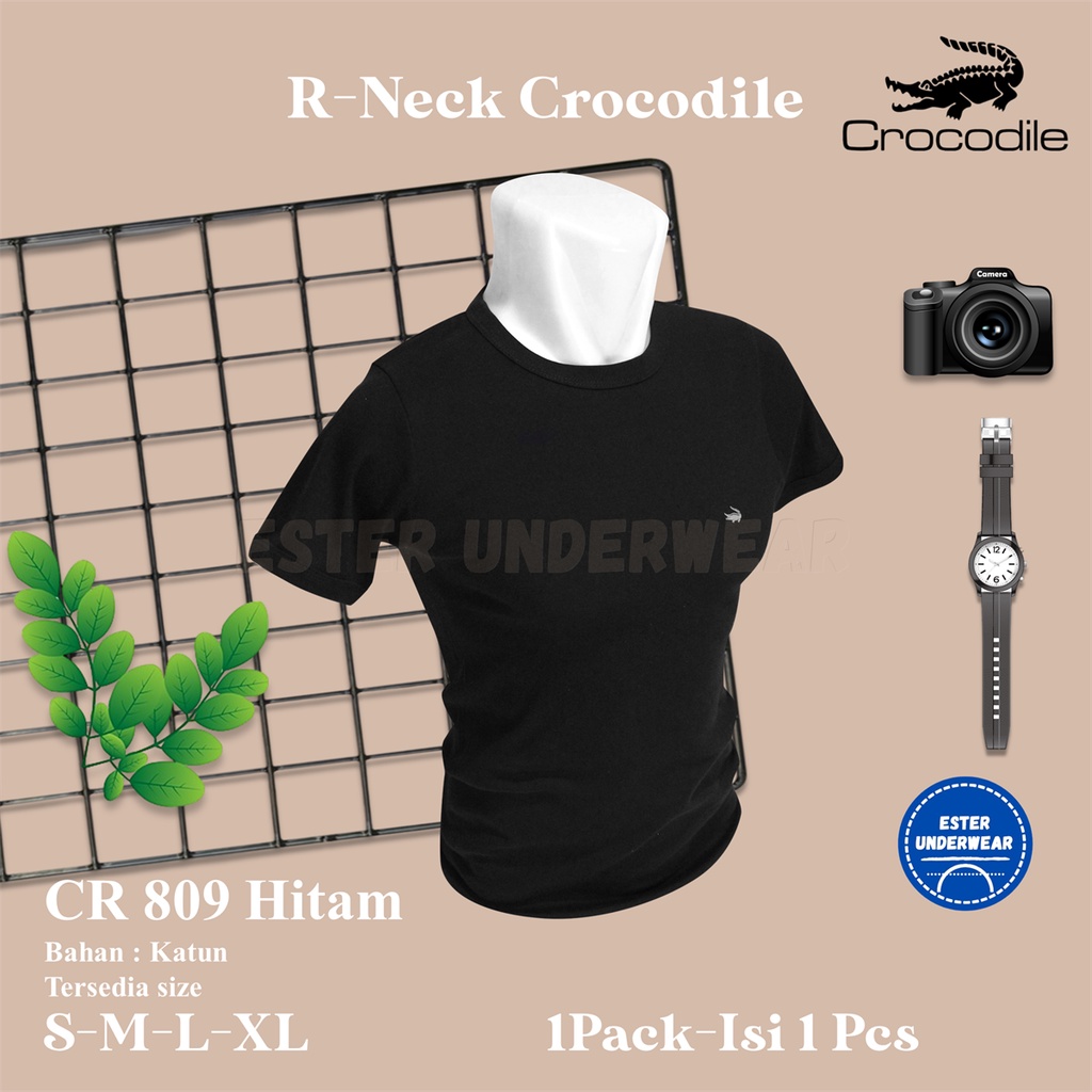 Kaos Oblong Pria CROCODILE CR 809 Hitam Isi 1 Pcs