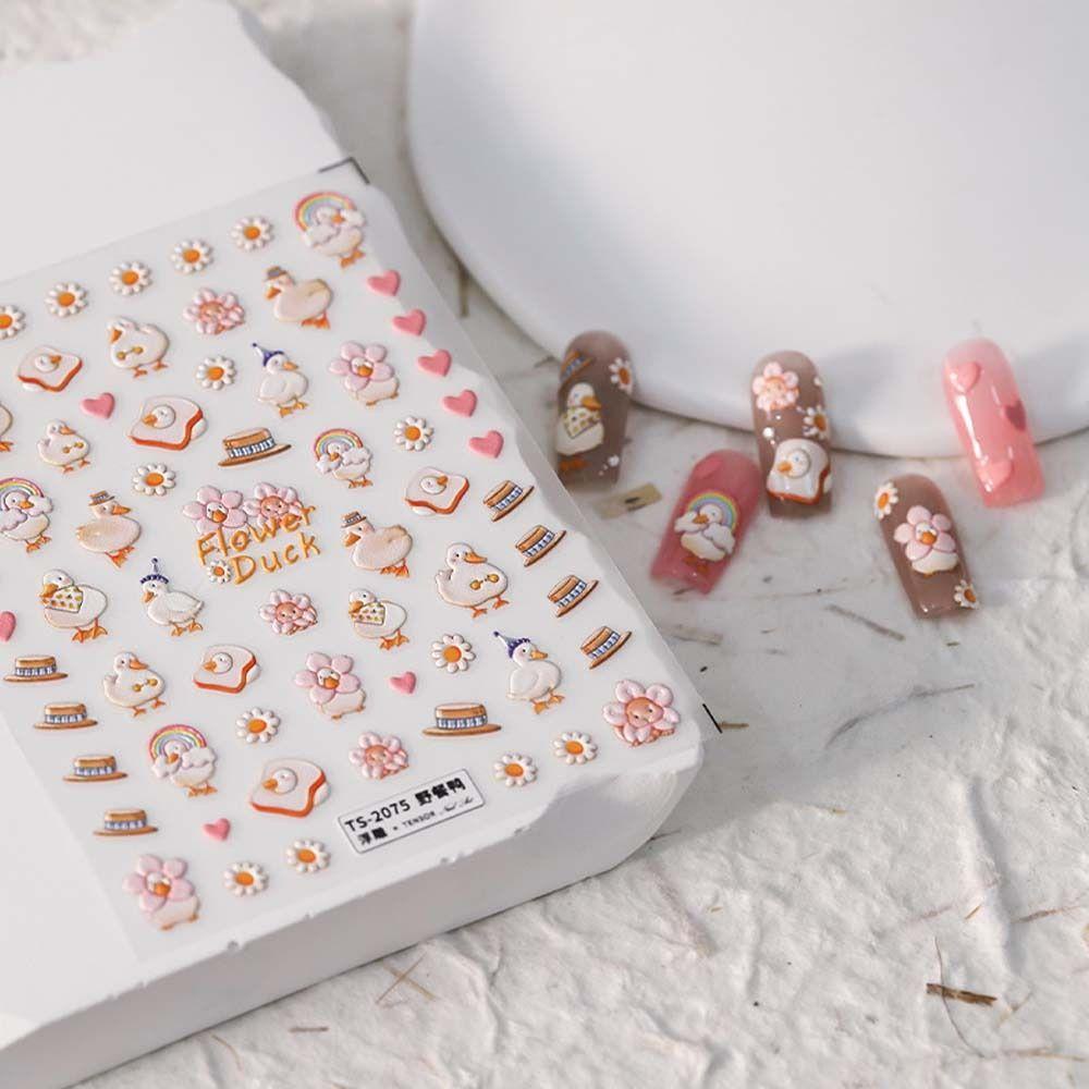 [Elegan] Kartun Stiker Kuku Wanita Relief Duffy Bear Manicure Aksesoris Gajah Bebek Nail Art Dekorasi