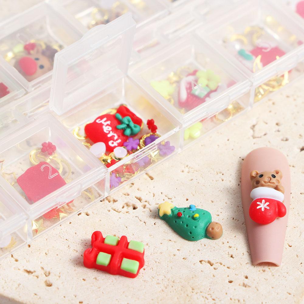 AUGUSTINA Agustinina Natal Pesona Kuku Santa DIY Manicure Aksesori Hiasan Kuku Bulan Bintang Xmas Pohon Perhiasan Kuku Nail Charm Rivet Set