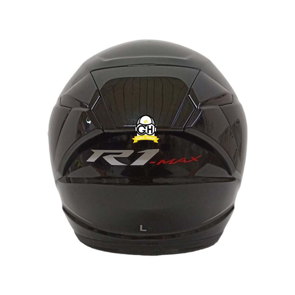 Helm NHK R1 Max Solid Black Glossy Hitam kilat Double Visor Half Face - Helem Motor SNI DOT Touring Dewasa Pria Wanita Cewek Cowok Helmet Keren Terbaru Original