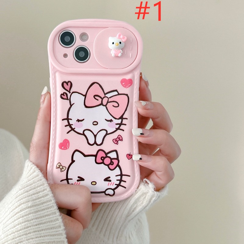 Hello Kitty Doll Push The Window Cover Soft Case iP iPhone 11 12 13 14 Pro Max Pink Casing Apple