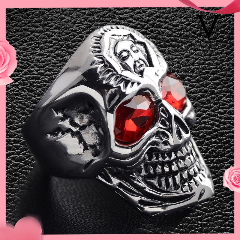 CODCincin Motif Tengkorak Trend Fashion vintage rock ruby cincin Untuk Pria Aksesoris-FA