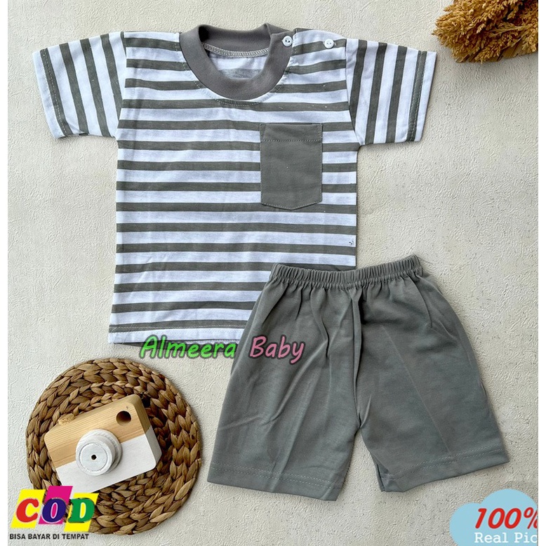 Setelan Baju Bayi Lengan Pendek Saku Depan Almeera Baby and Kids