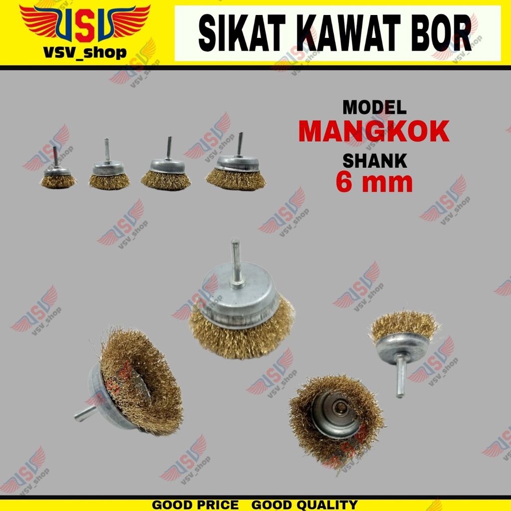 Mata Bor Sikat Kawat Mangkok Gagang 6mm Mesin Bor Penghilang Karat 38/50/65/75mm