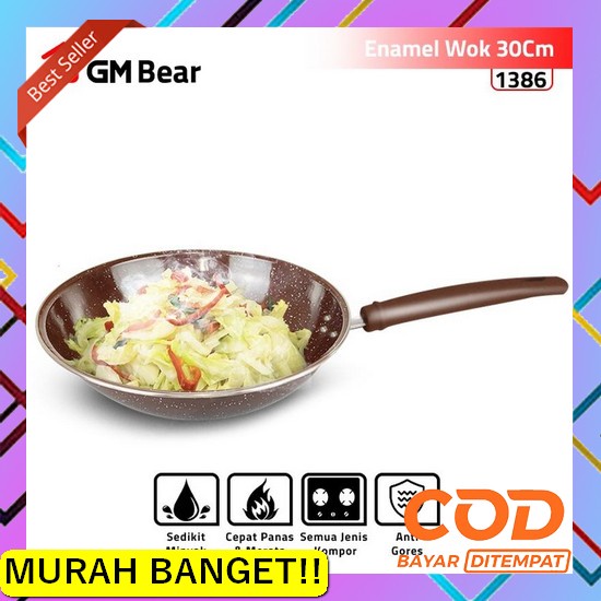 Fry Pan Wajan Penggorengan 3 Lobang Anti Lengket Gm Bear Wajan Kuali Tumis Enamel 1386 - Wajan Wok P