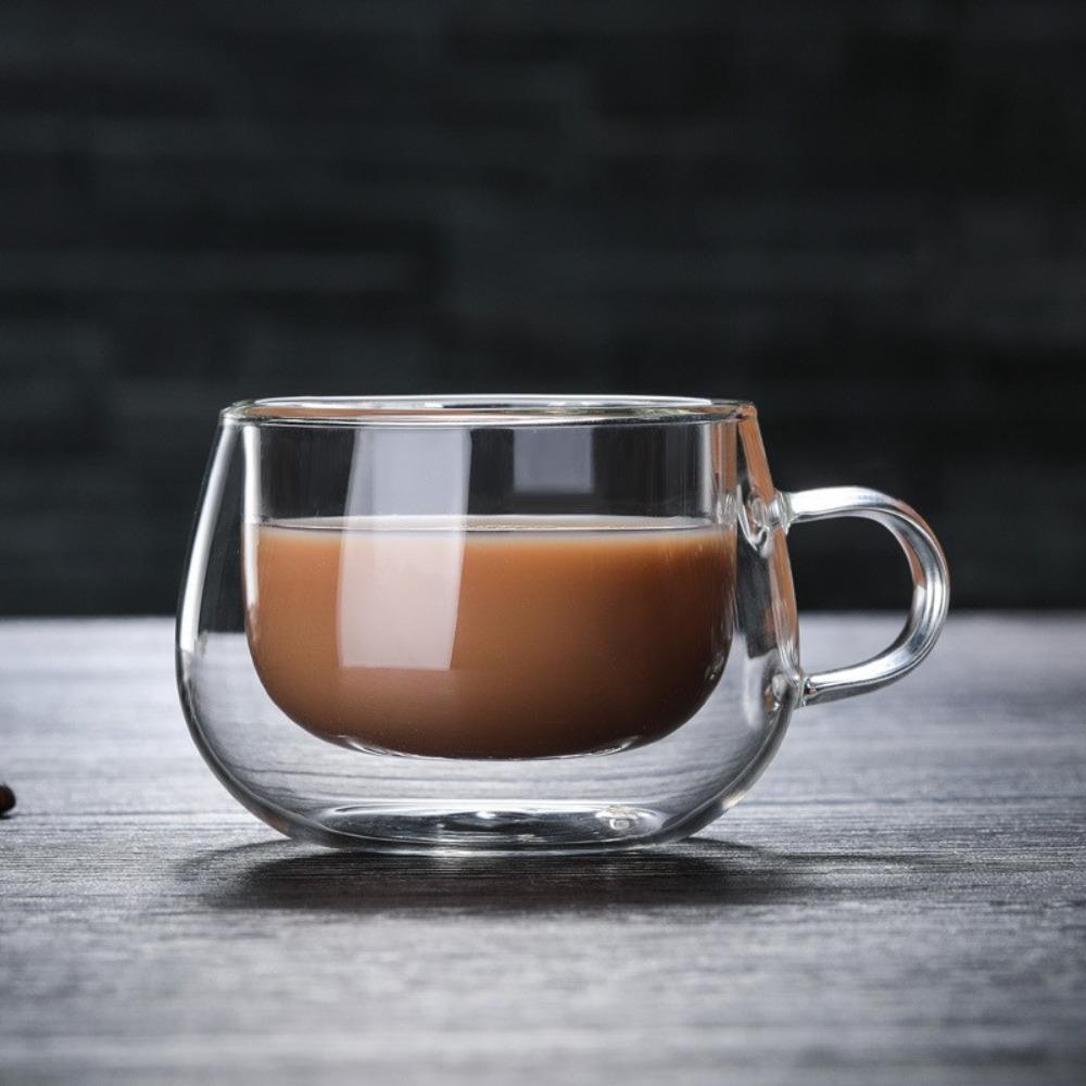 Preva Double Wall Glass Cup Tahan Panas Anti Gerah Cangkir Kopi Espresso Borosilikat Tinggi Breakfast Mug Transparan Bening