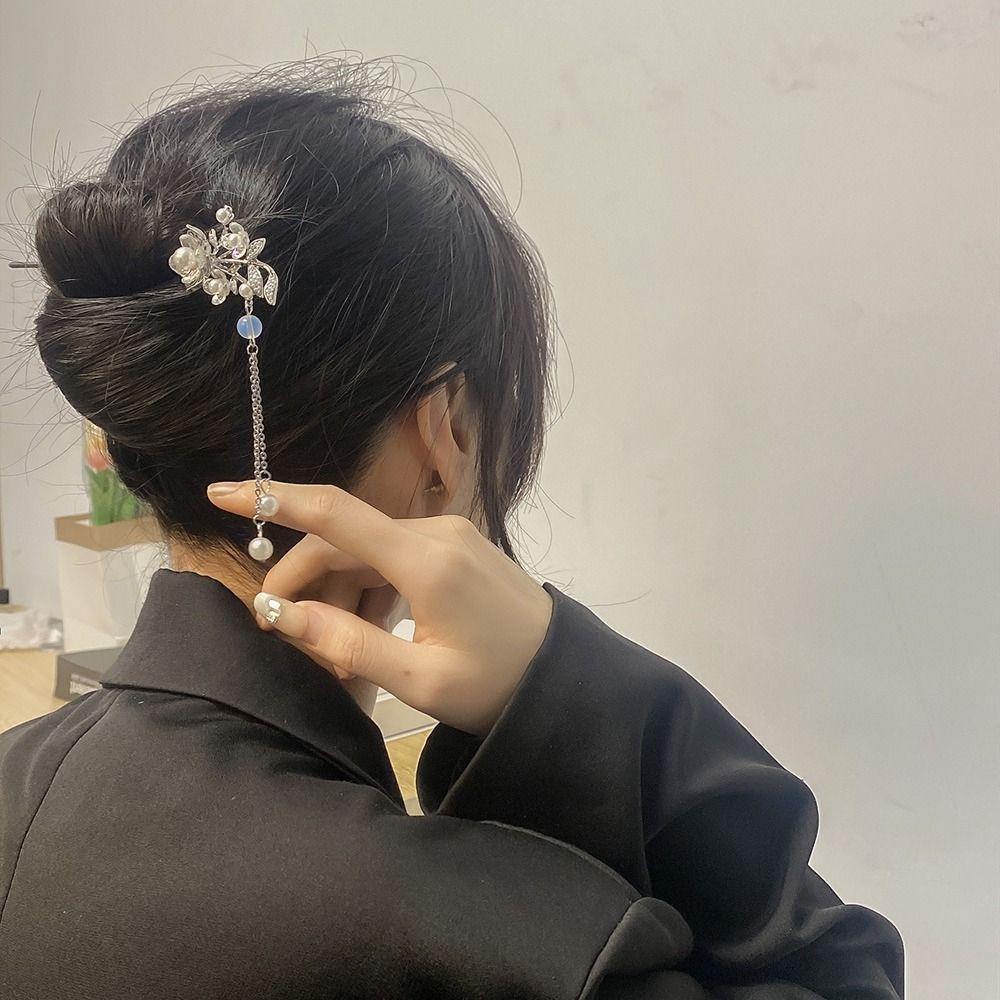 Agustina Hanfu Rambut Lidi Anak Manis Mutiara Bunga Rumbai Gaya Kuno Tahun Baru Jepit Rambut Chinese Hair Fork