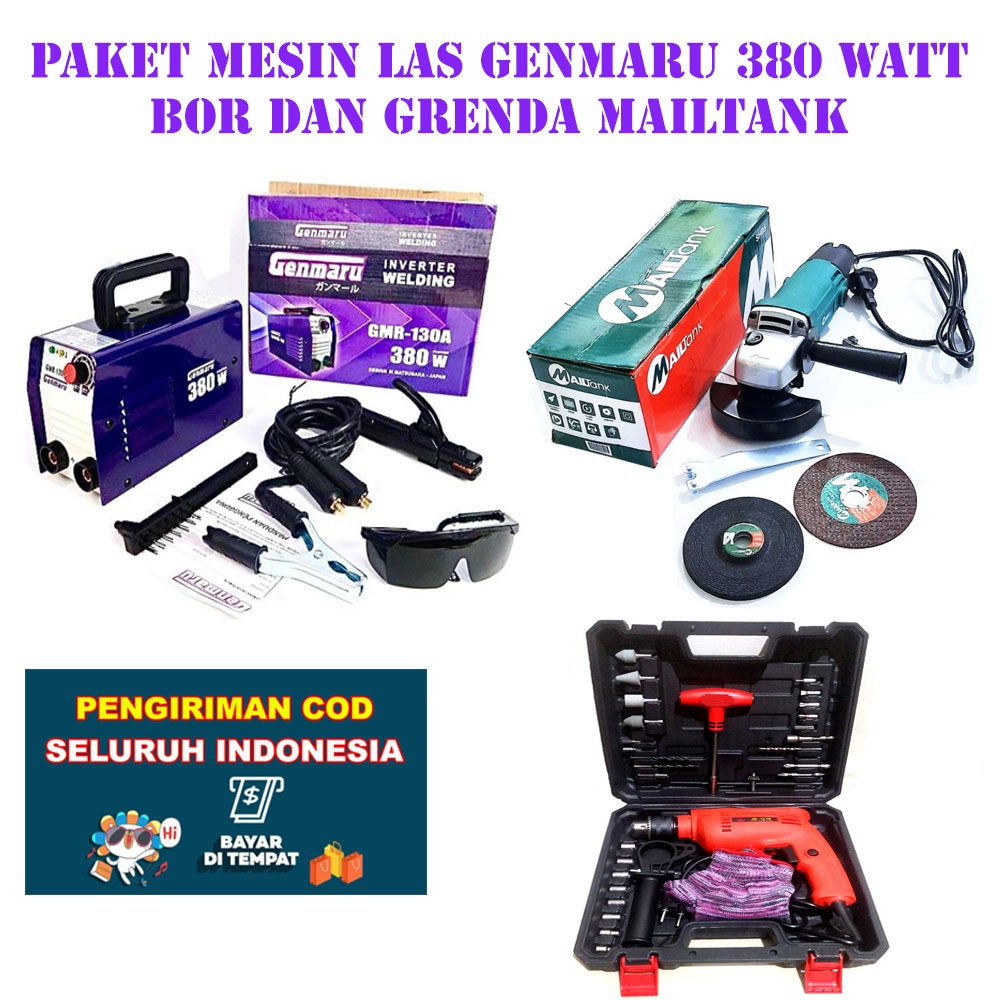 [3 ITEM] Paket Mesin Las GENMARU 380 WATT - Gerinda 4 Inch MAILTANK- Bor 10mm SET KOPER Yukido Bolak BaliK By Ryu/Makita