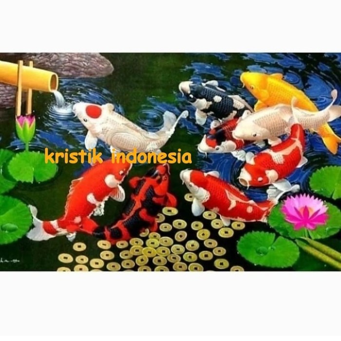 PAKET KRISTIK IKAN KOI TERATAI DAN KOIN EMAS HOKI