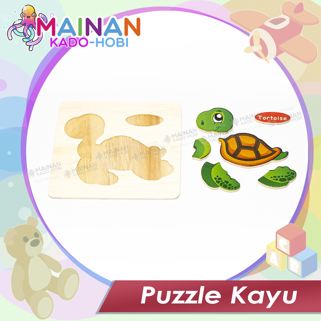 MAINAN PUZZLE KAYU ANAK TIMBUL 3D KARAKTER HEWAN LAUT SEA ANIMAL KURA-KURA