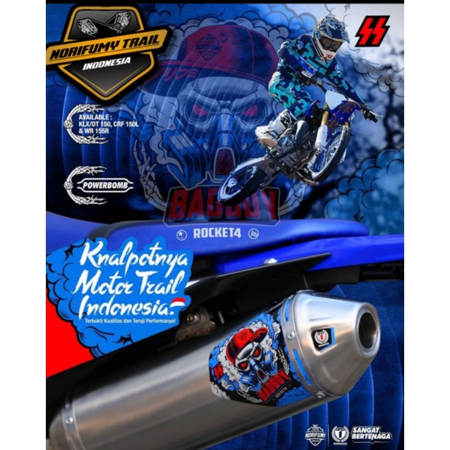 knalpot NORIFUMI BADBOY fullsistem pnp KLX, CRF, DT, WR READY STANDAR DAN BORE UP