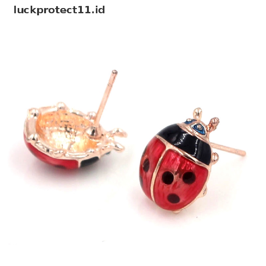 /Fashion Panas// Fashion// Lucu Menyisipkan Anting-Anting Indah Cat Stud Earrings Merah Minyak Ladybug Ear Studs.