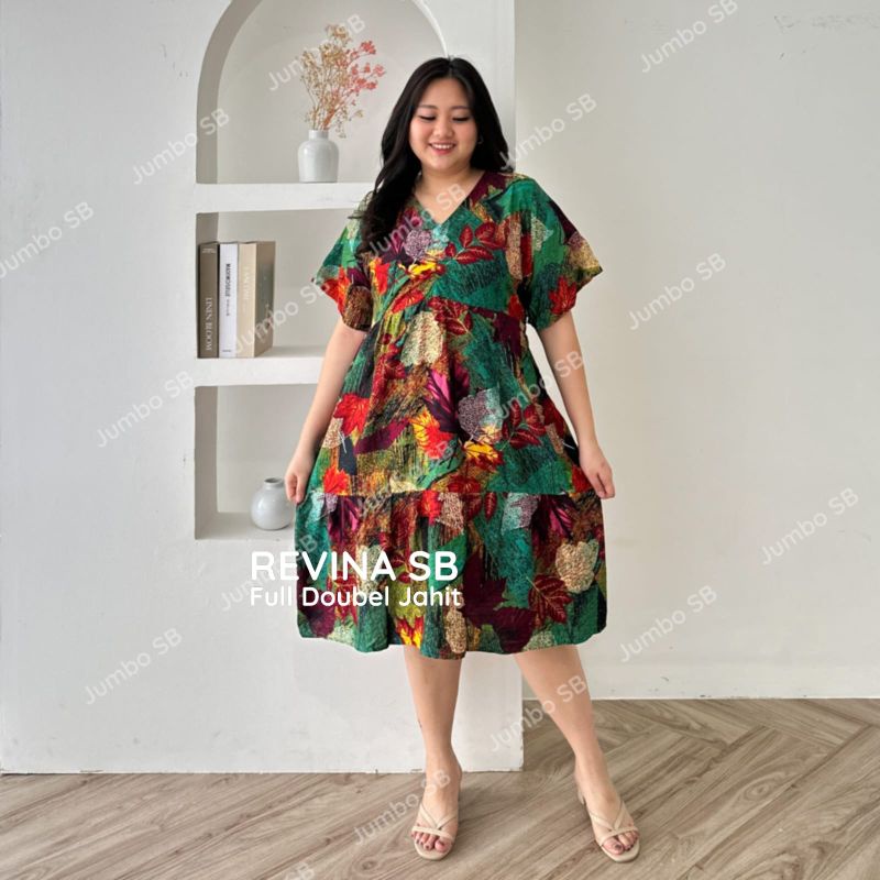 DRESS JUMBO_BAJU JUMBO REVINA BIG SIZE XXXL LD130cm Baju superjumbo BB90KG